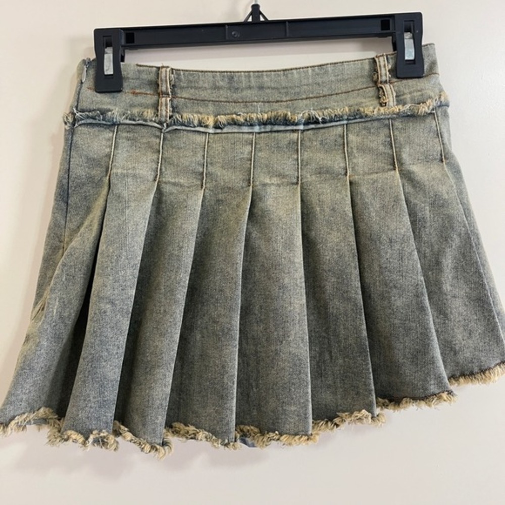 Aelfric Eden Pleated Denim Skort Small Y2K Mini Raw Hem Grunge Streetwear Skater